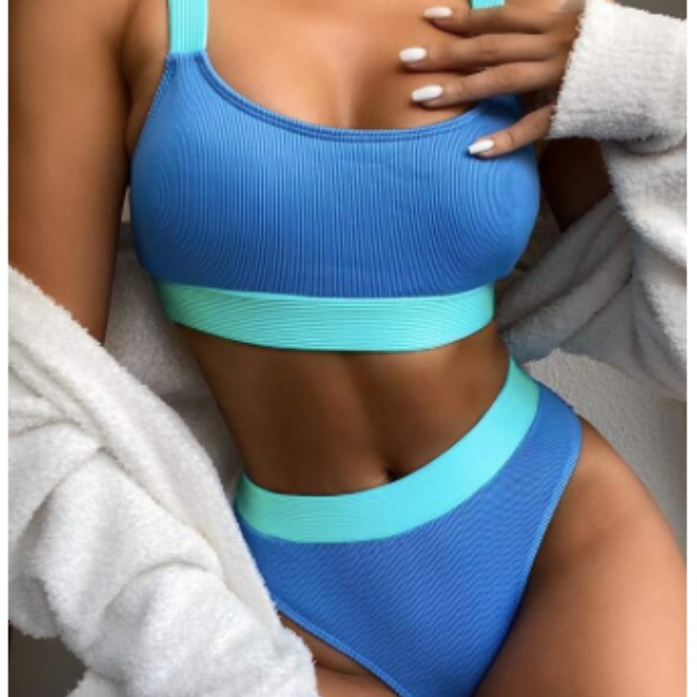 Rib Color Block Bikini Swimsuit